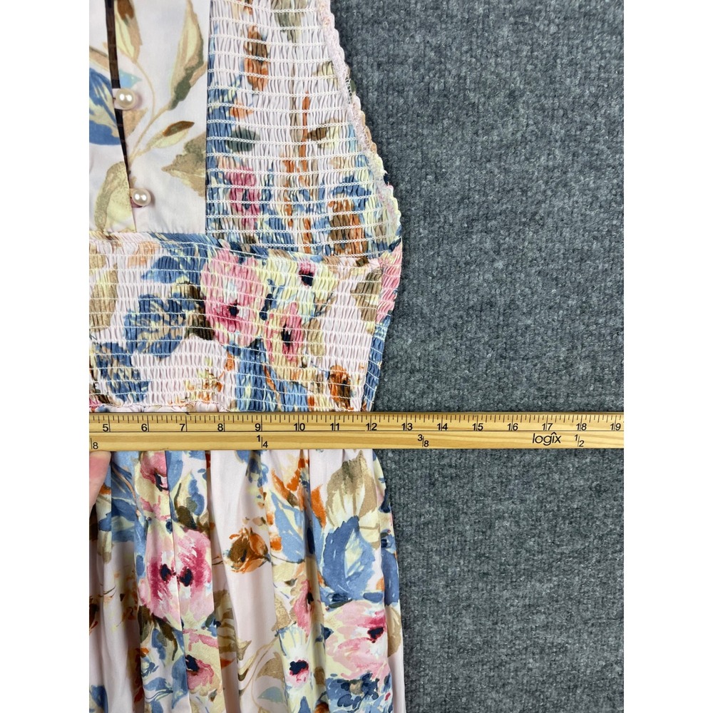 Gypsies & Moondust Floral Maxi Dress Women's Medium Pink Blue Smocked Sleeveless - Picture 8 of 12
